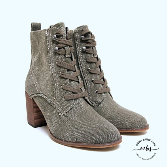 NWOT Splendid Leonardo Lace-Up Canvas Chunky Heeled Booties - Picture 9 of 12